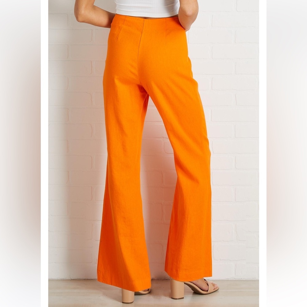 NWOT VERSONA ORANGE HIGH WAISTED LINEN BLEND FLARRED PANTS SIZE 0 S - Picture 2 of 10